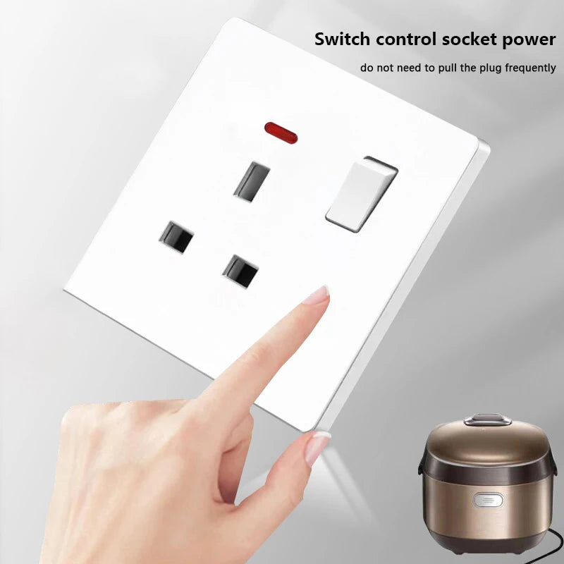 UK Standard Power Socket 13A Dual USB Plug Type-C Wall Outlet,1/2/3gang 2way Switch, White Universal 5pin Wall electrical socket