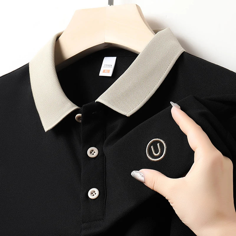 High-End Men Short-Sleeved Polo Shirt Lapel Button Letter Embroidery British Style Summer New Tops Casual Fashion Men's Clothing