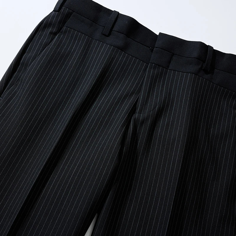 Black Suit Pants with Fine Stripes, Workwear-inspired Men's Casual Trousers, Ankle-Length Pants. 2026-2027