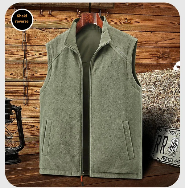 Double sided wear workwear style  Asian Size  Men Autumn and Winter warm sleeveless vest with fleece casual versatile