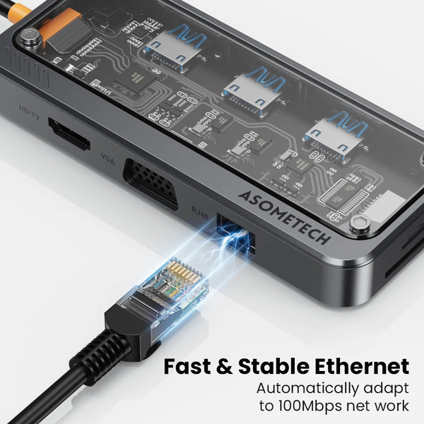 10 ក្នុង 1 Hub Usb 3.0 ប្រភេទ C ទៅ HDMI-Compatible 4K 30Hz Docking Station PD 100W Usb Splitter សម្រាប់ Macbook Air Laptop Pc Accessories