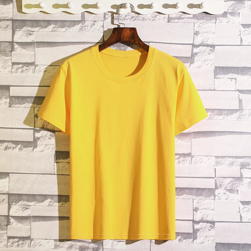 Hot 100%cotton Man T-Shirt Round Neck Personality Retro Spring New Solid Color Tops Versatile Fashion Trend Leisure Men's Wear