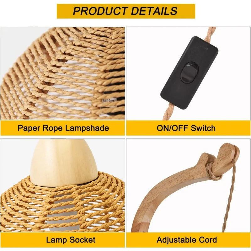 Plug in Wall Lamp Farmhouse Wicker Wall Light Plug in Hand Woven Rattan Sconce Rustic Wall Lighting for Living Room Bedroom