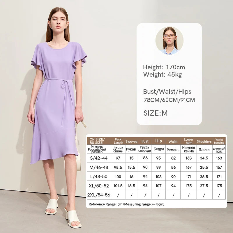AMII Women's 2026 Summer Casual Dresses Round Neck Short Sleeve Solid Dress Woman Fashion Office Lady Loose Clothing 12522130
