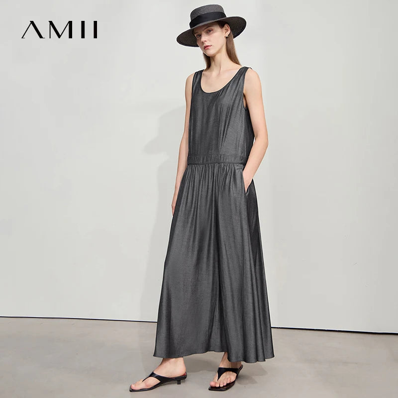 រ៉ូបវែង Amii Minimalism Long រដូវក្តៅឆ្នាំ ២០២៥ រ៉ូបថ្មីសម្រាប់នារីការិយាល័យ ដៃខ្លី ហោប៉ៅ រ៉ូបរលុង សម្លៀកបំពាក់ស្ត្រី 12552014