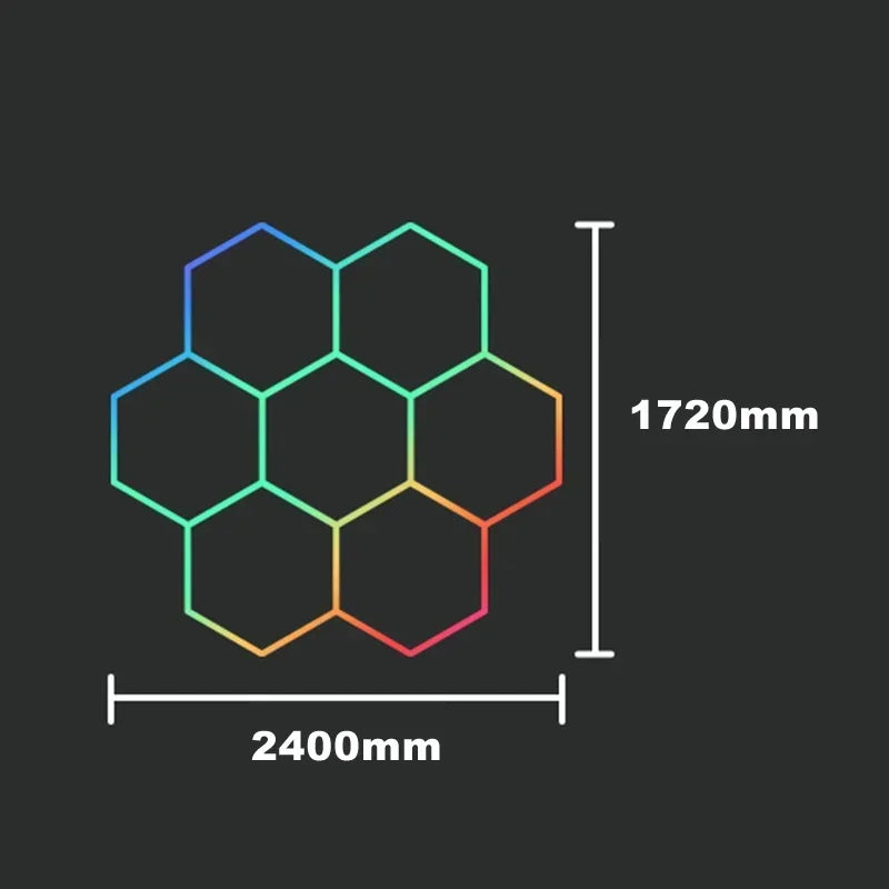 ភ្លើងពិដាន LED RGB Hexagon Garage Light Honeycomb 110-265V សម្រាប់លាងរថយន្តជួសជុលចង្កៀងតុបតែងភ្លើងពិដាន APP Control