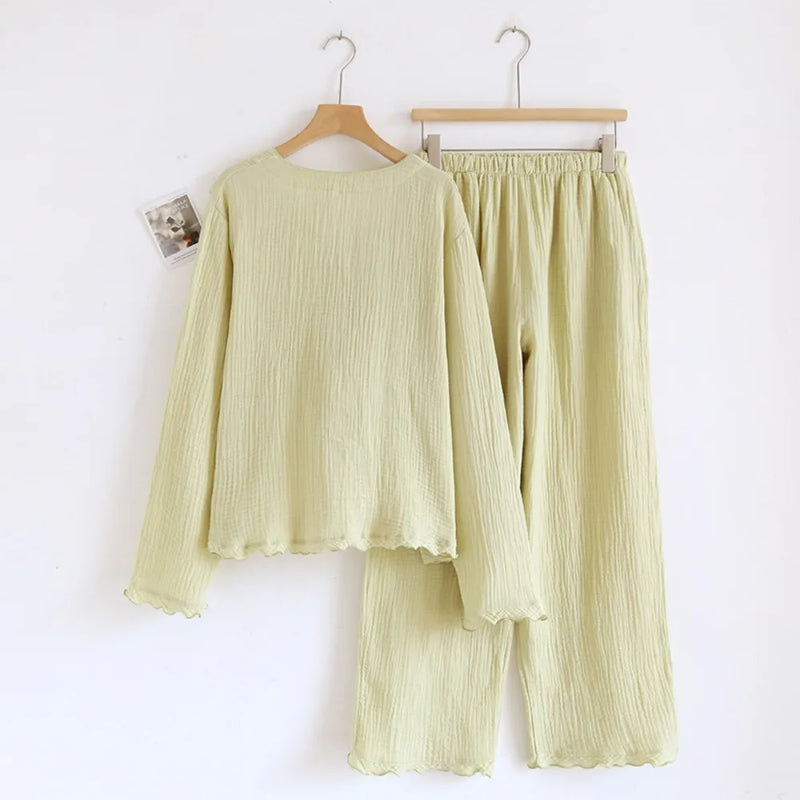 Women's Suit 2 Piece Set Long Sleeve Pajama Night Wear Female New Spring Autumn 100% Cotton Sleep Lounge Pyjamas Set Loungewear