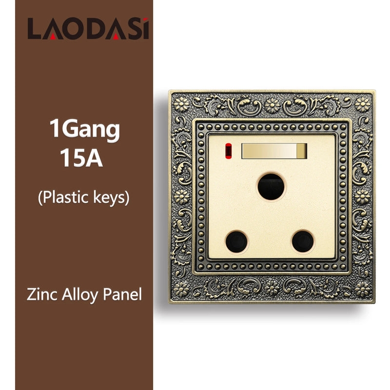 Deopoguye Vintage EU FR UK Light Switch Socket,Europe Standard Metal Zinc Alloy Push 1/2/3Gang Switch Panel for Home Improvement