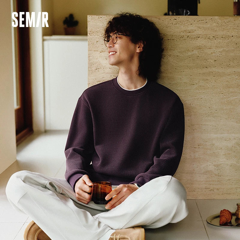 Semir Men Sweatshirt Fleece Lined Waffle Texture Layered Look Long Sleeve Everyday Style 2026 Winter Warm Layer Soft Comfort