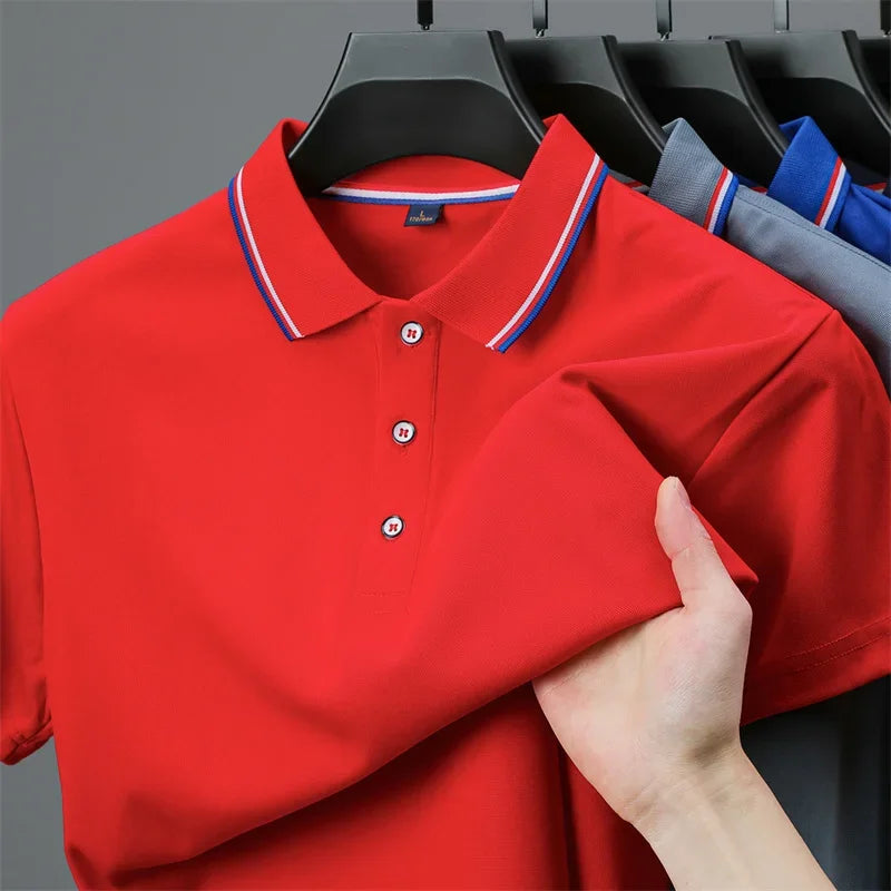Men's Casual Solid Color Short Sleeve Polo Shirt Summer 2026 Fashionable Comfortable Versatile Top for Men