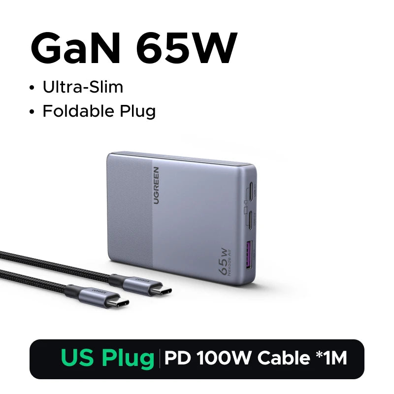 【Ultra Slim】UGREEN Nexode Air 65W GaN Charger PD3.0 QC4.0 PPS For Macbook Pro Air Laptop iPhone 18 17 Samsung S26 iPad Tablet