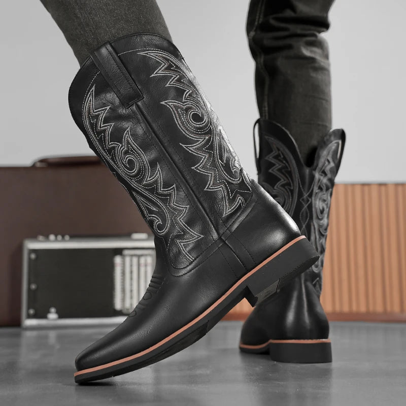 Men's embroider high top boots four seasons light non-slip comfort soft-sole outdoor boots fashion British walking casual boots