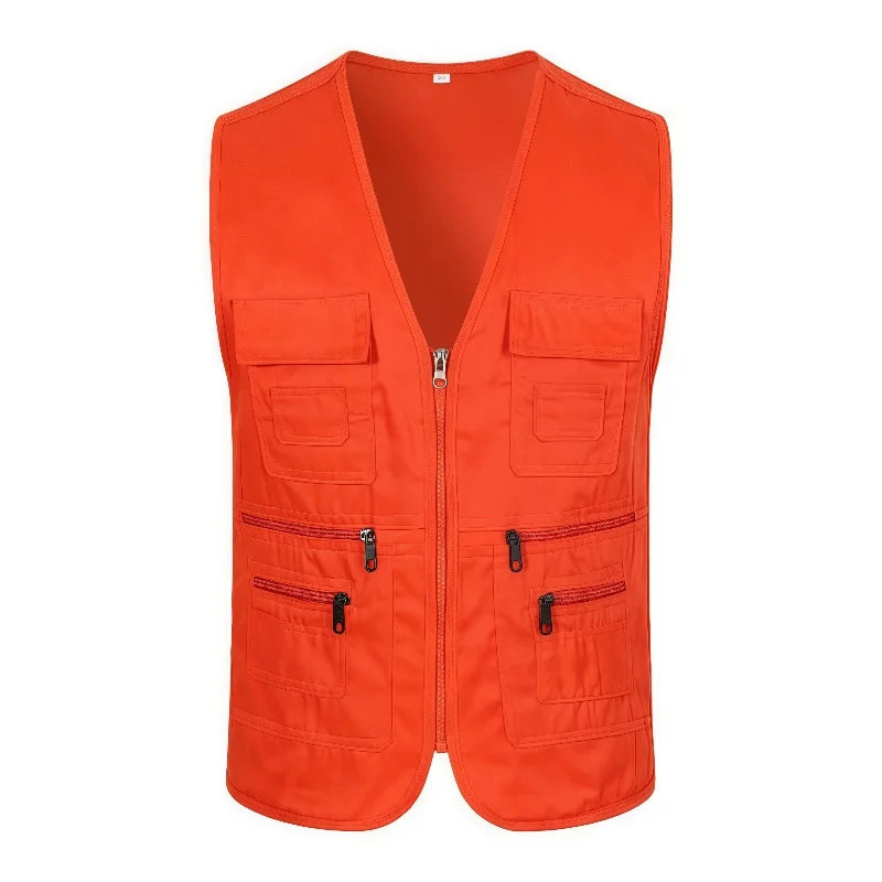 Male Outerwear Vest Thickened Zipper Work Vest Custom Printing Logo Multi-Pocket Activity Vest Team Workwear 9 Colors