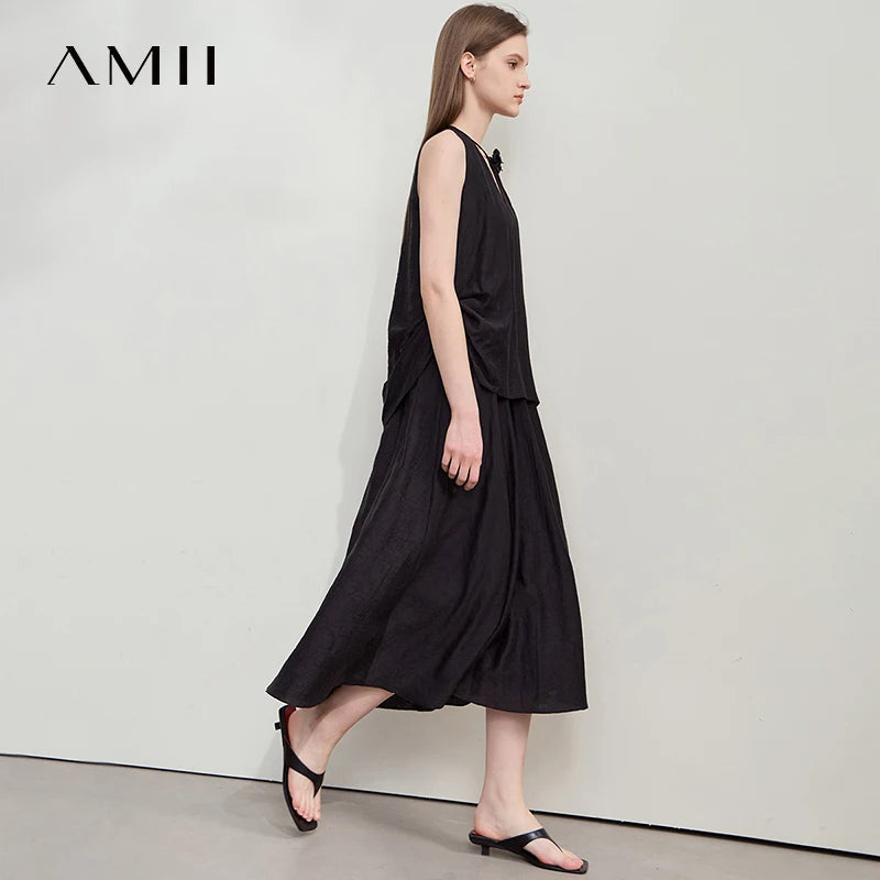 រ៉ូប Amii Minimalism សម្រាប់នារី រដូវក្តៅ ឆ្នាំ២០២៥ រ៉ូបការិយាល័យថ្មី រចនាបទបែប Bandeau រាងអក្សរ A រ៉ូបផ្កា រ៉ូបវែង 12542234