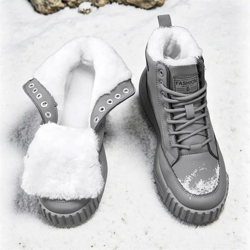 Men's Snow Boots New Winter Warm Plush Thick-Sole Casual Boots Fashion Outdoor Sports Work Boots Soft-Sole High-Top Cotton Boots