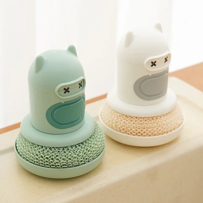 New Cute Cartoon Kitchen Pressing Brush Pot Scrubber Cleaning Decontamination Tool for Home Essentials