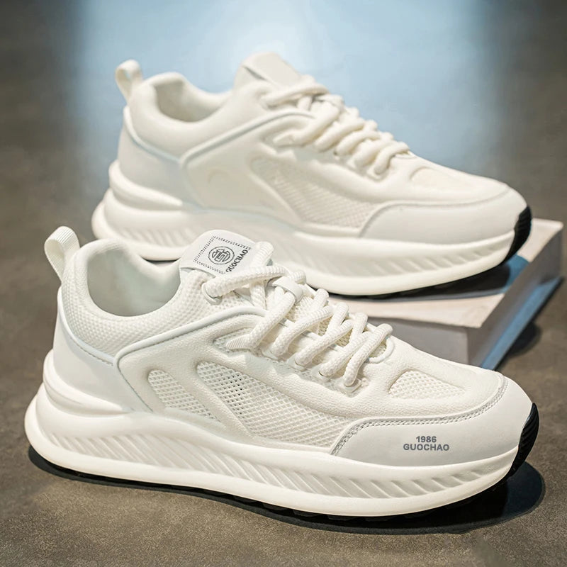 Men's casual sneakers four seasons breathable lightweight soft-sole non-slip outdoor running shoes thick-sole speed sports shoes