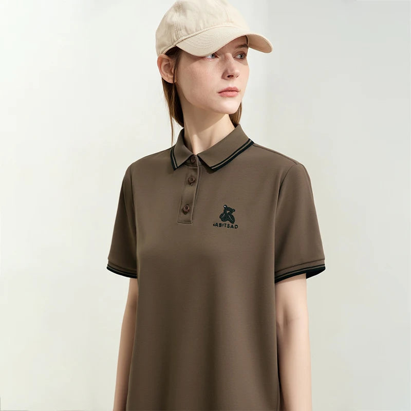 Amii Woman Dresses 2026 Summer New Color Block POLO Collar Midi Dress Women Loose Casual Short Sleeve Rhinestone Skirt 12622066