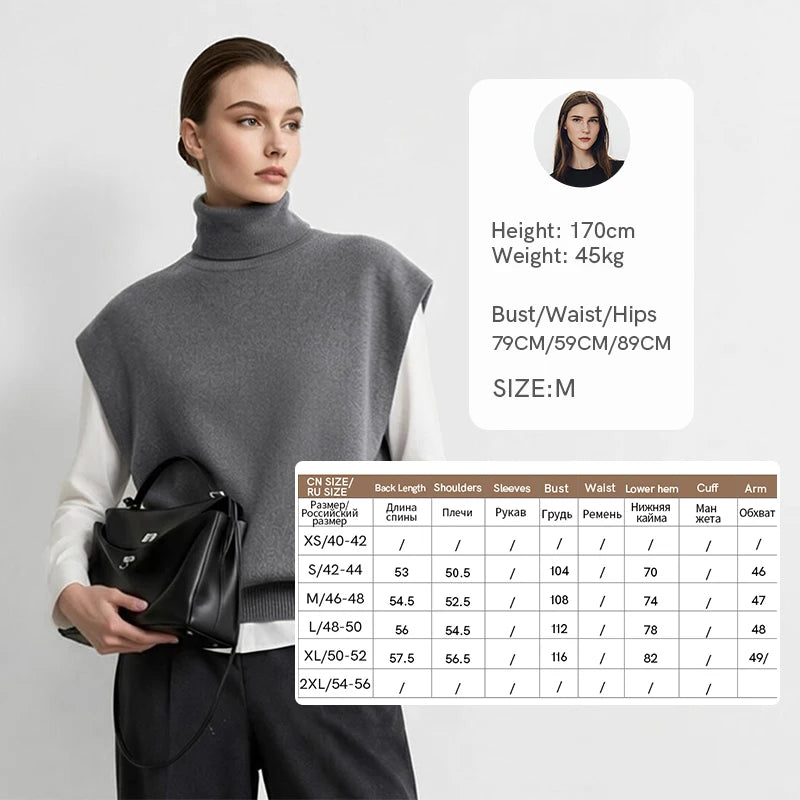 Amii Women's 2 Piece Set Foldover Turtleneck Knit Vest A-Line Skirt Casual 2026 Autumn Women's Sweater Sold Separately 12643040