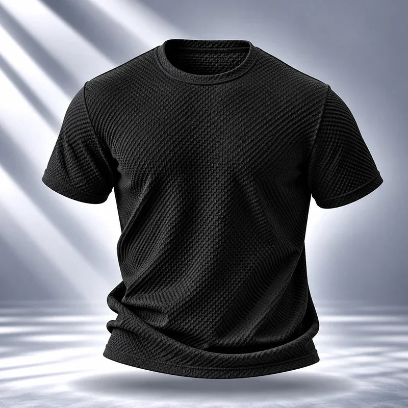 Mens Short Sleeve T Shirt Garment Fine Workmanship Breathable Soft Waffle Material Stretchy Fit For Casual Daily Wearing
