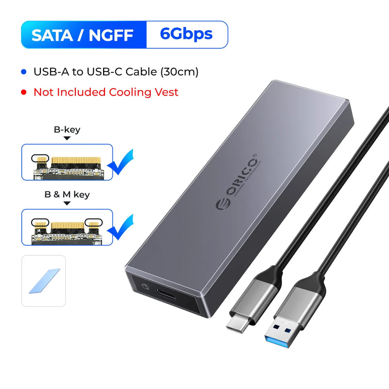 ORICO M.2 SSD Case NVME Enclosure for NVME PCIE NGFF SATA M/B Key SSD Disk SSD Hard Disk Cases M.2 to USB Type C 3.1 With Cable