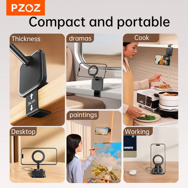 PZOZ Alloy Foldable Car Phone Holder for MagSafe 360° Adjustable Magnetic Car Mount Stand for iPhone 15 14 13 12 Pro Max