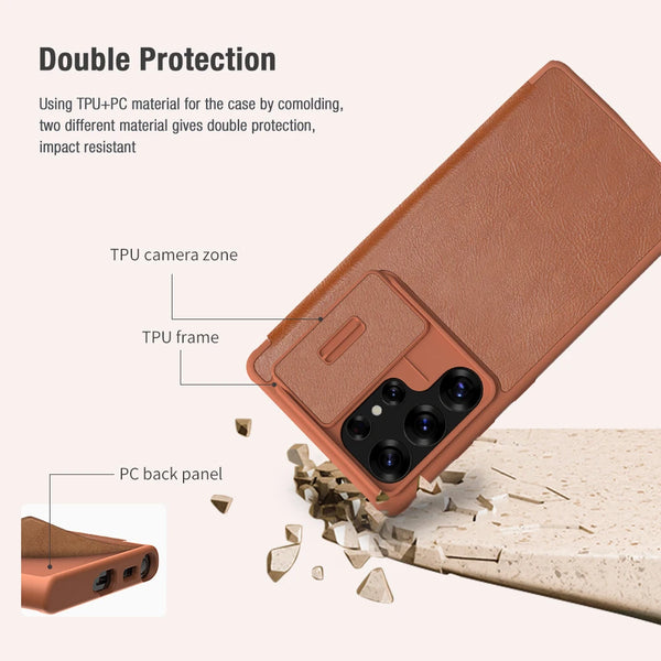 NILLKIN For Samsung Galaxy S25 Ultra Case Leather Qin Leather Case Sliding Camera Protection For Samsung S25/S25 Plus Flip Cover