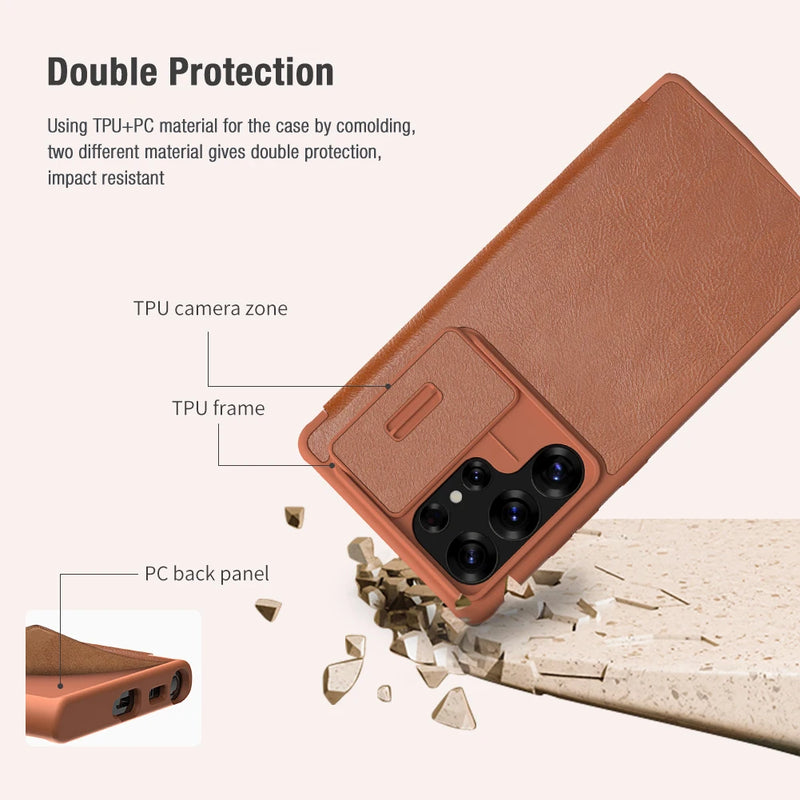 NILLKIN For Samsung Galaxy S25 Ultra Case Leather Qin Leather Case Sliding Camera Protection For Samsung S25/S25 Plus Flip Cover