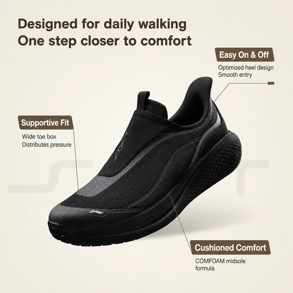 ស្បែកជើងបុរស Li-Ning SOFT GO 3 SLIP ON របៀបរស់នៅ COMFOAM មានខ្យល់ចេញចូល ធន់នឹងការពាក់ ស្បែកជើងដើរ LiNing ធម្មតា AGLW009