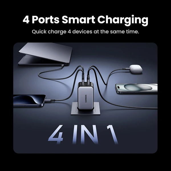 UGREEN 65W GaN Charger 4 Ports USB C Fast Charger Quick Charge 3.0 PD 3.0 For Macbook Air Laptops Tablet iPhone 18 17 16 Pro Max