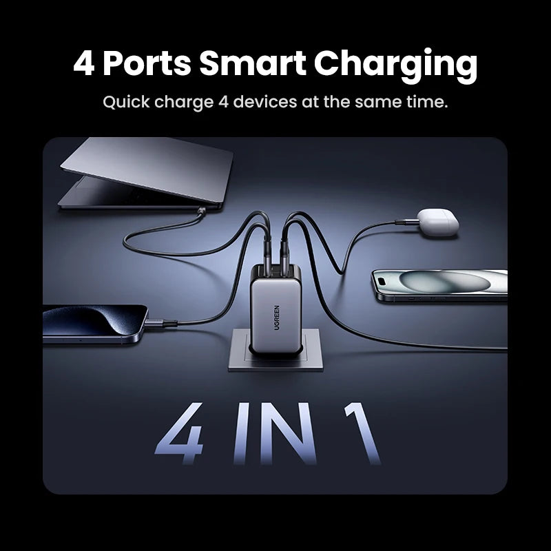 UGREEN 65W GaN Charger 4 Ports USB C Fast Charger Quick Charge 3.0 PD 3.0 For Macbook Air Laptops Tablet iPhone 18 17 16 Pro Max