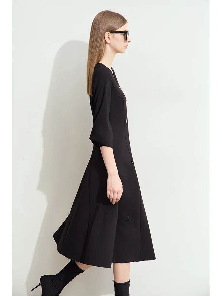 Amii Minimalism Dresses for Woman 2026 Autumn New Casual U-Neck Long Dress Retro Elegant Slim Knitting Female Dress 12453032