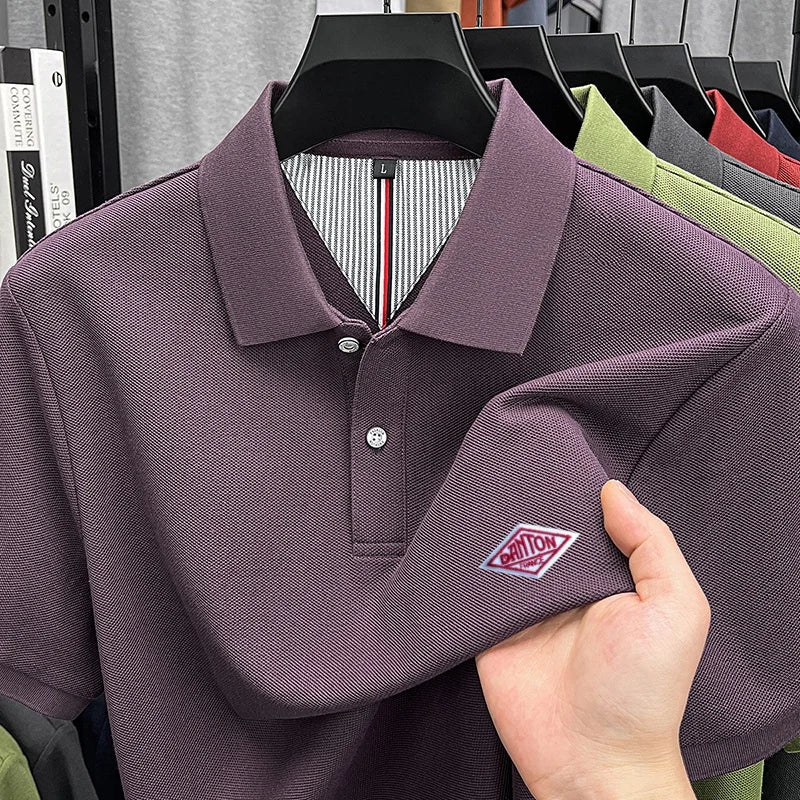 Designer Style 100% Cotton Man New Short-Sleeved Polo Shirt Lapel Button Slit Hem Letter Embroidery Classic Business Men's Wear
