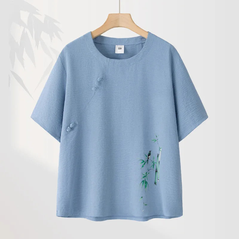 ឈុតអាវយឺតដៃខ្លី XL-4XL រដូវផ្ការីក រដូវក្តៅ ខោ ឈុតសម្រាប់ស្ត្រី សម្លៀកបំពាក់នៅផ្ទះ កប្បាស ឈុតពីរដុំសម្រាប់ម្តាយវ័យកណ្តាល