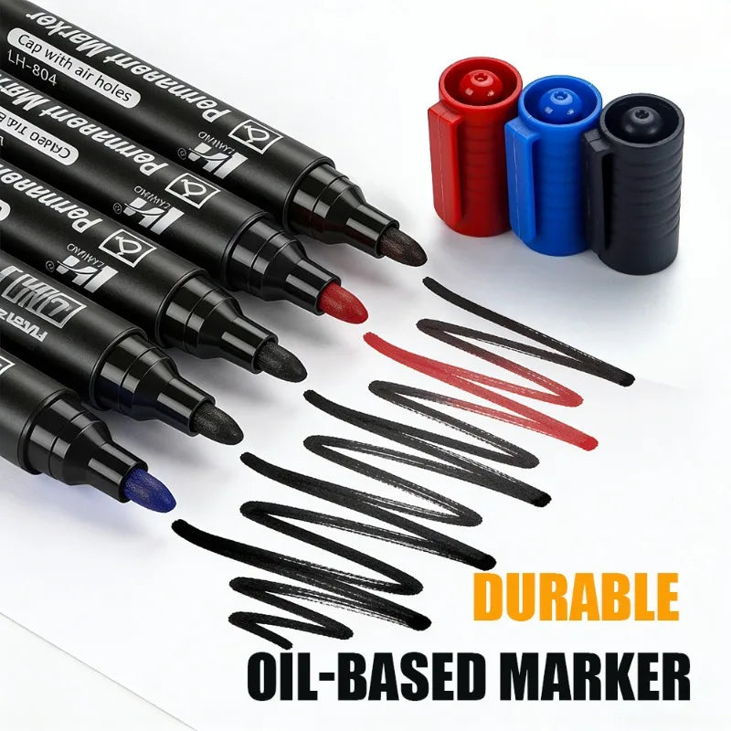 6pcs Hard Head 3mm Oily Big Head Marker Pen,Non Fading Convenient Large Capacity Big Head Marker Pen,School Office Supplies