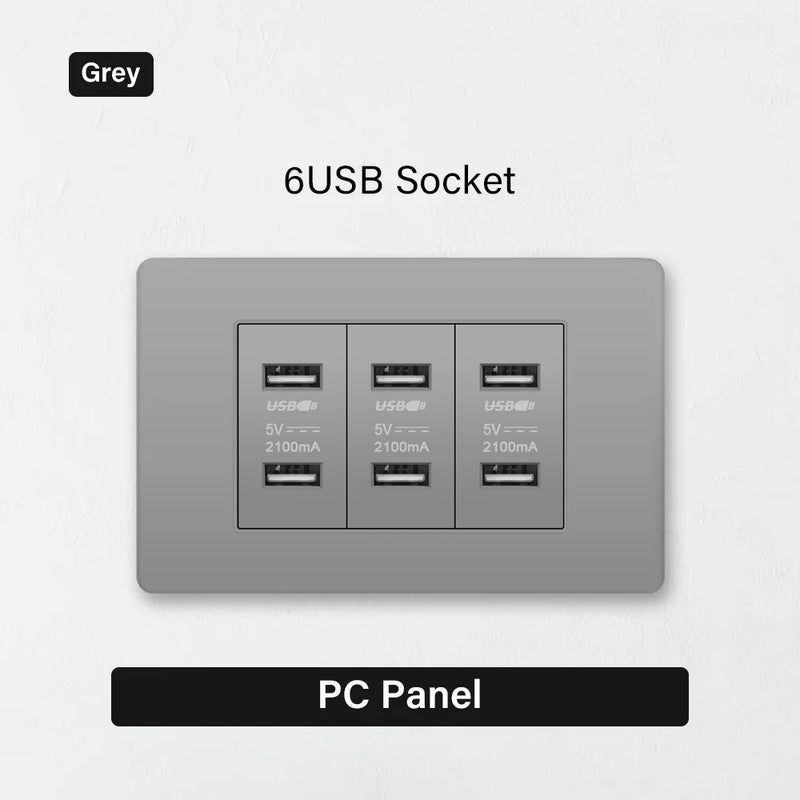 118 Type Brazil Korea Universal usb Wall socket,White PC Panel Charging port,US Italy Chile Double USB 2.1A 5V Power Plug Outlet