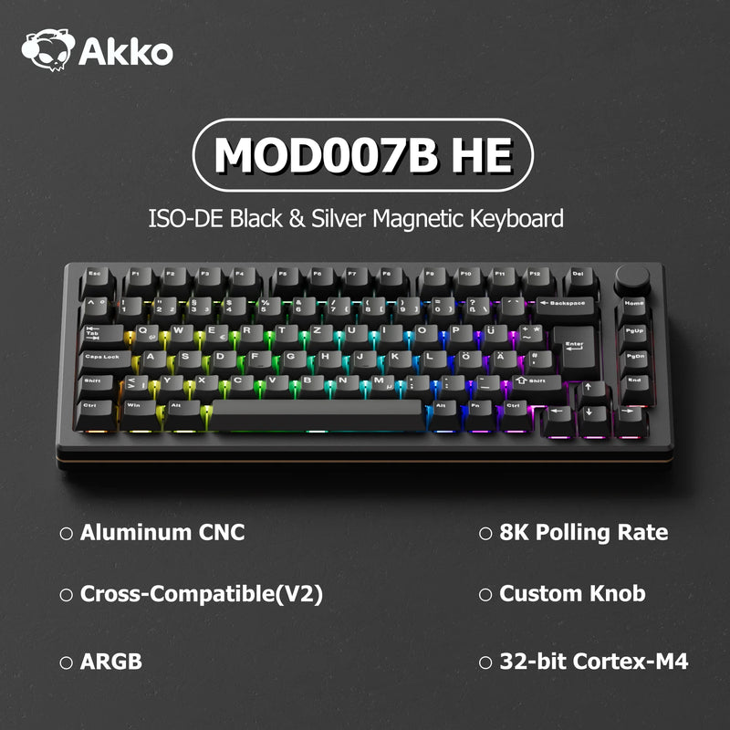Akko MOD007B HE Magnetic Switch Mechanical Keyboard Black 75% ISO-DE Aluminum CNC Rapid Trigger 0.005mm 8K ARGB Gaming Keyboard
