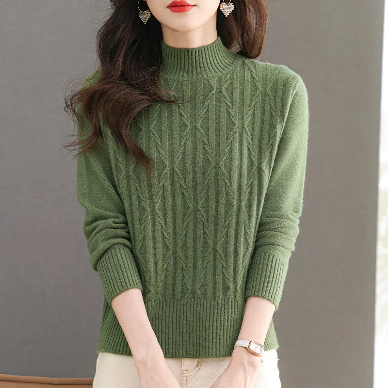 Women's Long Sleeve Top Half Turtleneck Warm Pullover Shirt Autumn Winter Clothes Woman Jumper Knitwear Female Pull Sweater