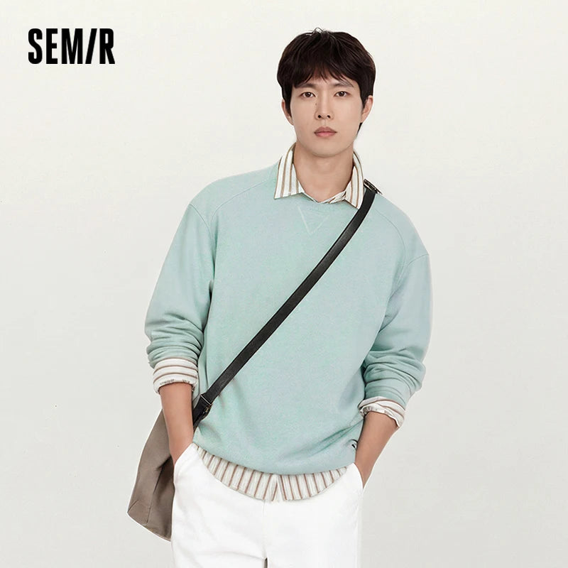 Semir Versatile Hoodie Men Spring Solid O Neck Long Sleeve Soft Comfortable Casual Basic Layer Daily Top