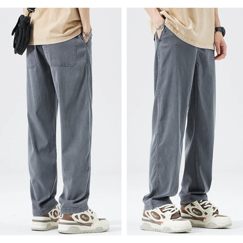 Summer Youth Lyocell Wide - Leg Loose Straight - Leg Trendy Casual Long Pants Men's Lightweight Long Pants