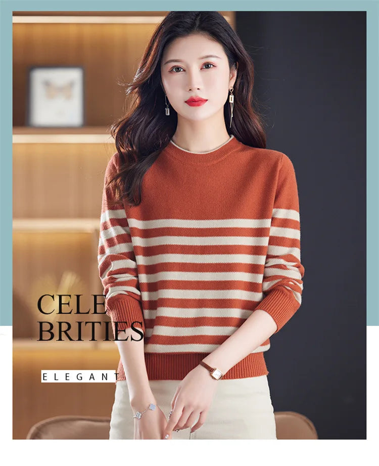 Ropa De Mujer New Fashion Striped Knitwear Tops Female Jumper Casual Loose Spring Autumn Woolen Blouse Women's Pullover Sweater