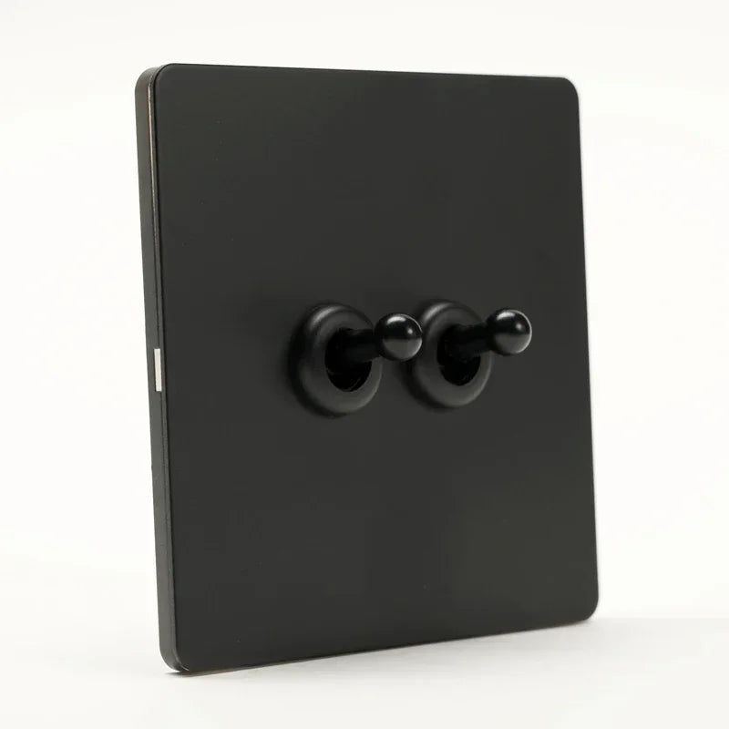 Retro Light Switch Lever Wall Power ON OFF Socket Panel,EU RU FR Black Stainless Steel Dual Usb Outlet  1-4Gang 1/2Way Switch
