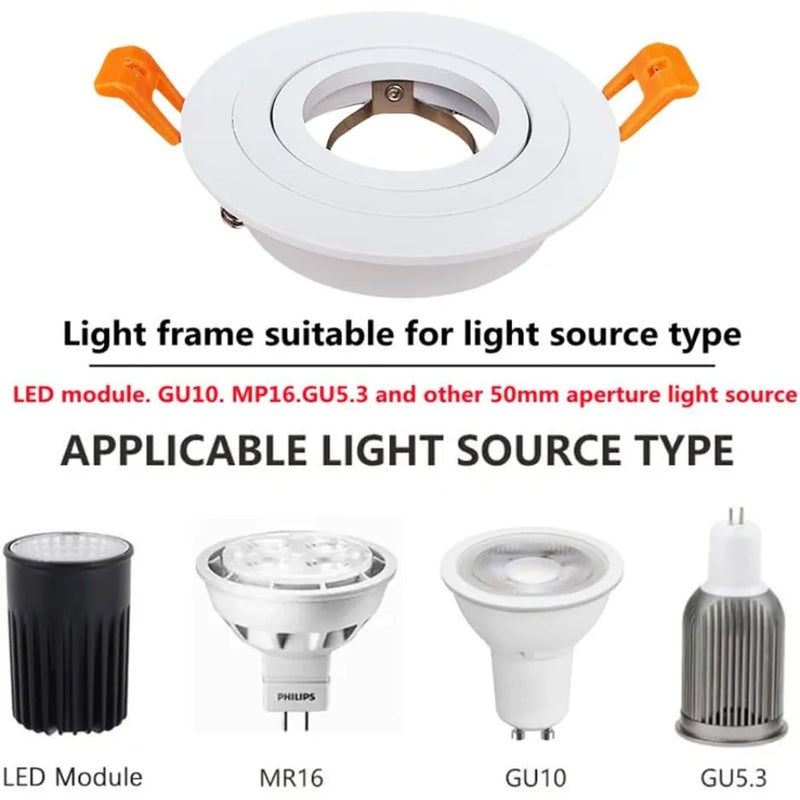 JOYINLED 1/10PCS Round LED Recessed Spotlight Frame GU10 MR16 Adjustable Downlight Housing Ceiling Trim White Black 70mm Cutout