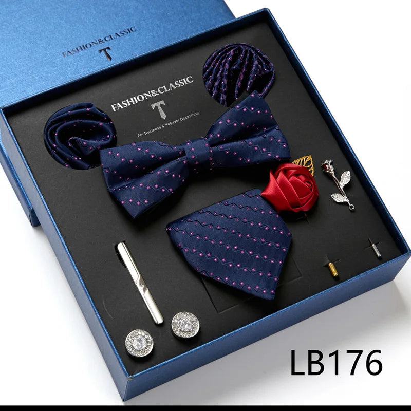 Men's Suit Dress Accessories (Tie + Bow Tie + Square Scarf + Tie Clip + Button + Metal Flower Brooch) 36 Colors To Choose From