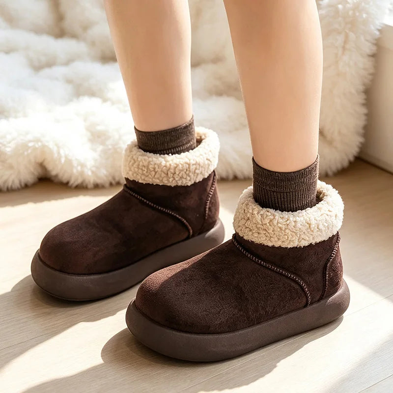 Men women's light warm plush snow boots winter soft-sole anti-slip comfortable casual shoes couples walking outdoor cotton shoes