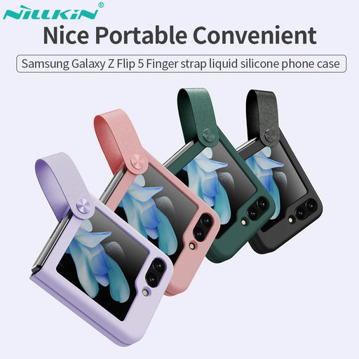 For Samsung Galaxy Z Flip 5 Case For Z Flip 5 Case NILLKIN Finger Strap Liquid Silicone Folding Case with Kickstand For Z Flip 5