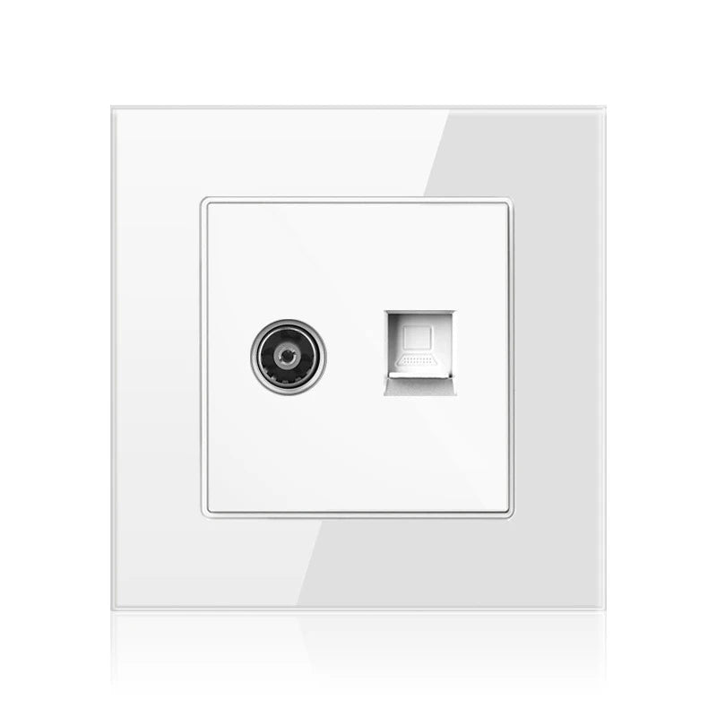 Cat6 Rj45 Wall Socket Network Socket With TV Wall Data Double Socket Telephone Tempered Glass Panel Computer Wall Net Outlet