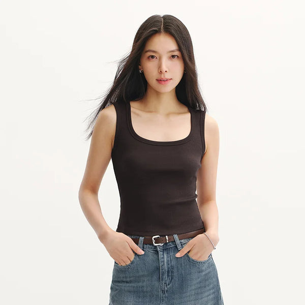 អាវខ្លី Semir សម្រាប់នារី 2026 កខ្លីរាងអក្សរ U ត្រជាក់ស្រួល ស្លីម សាមញ្ញ ពាក់បានច្រើនយ៉ាងជារៀងរាល់ថ្ងៃ