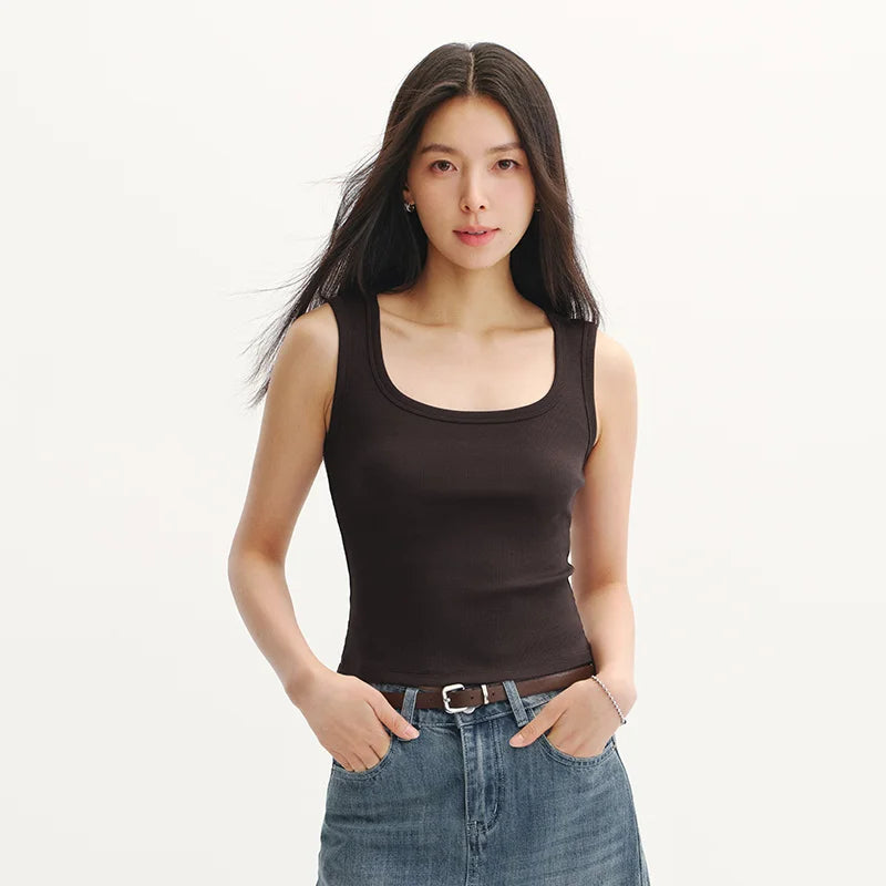Semir Womens Tank Top 2026 Short U Neck Solid Cool Feeling Slim Basic Casual Versatile Daily Wear