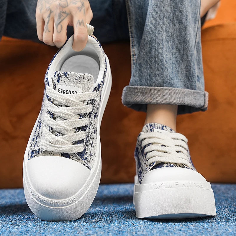 Men's canvas Thick sole casual shoes Four seasons new breathable light soft-sole outdoor walking shoes comfort sports board shoe